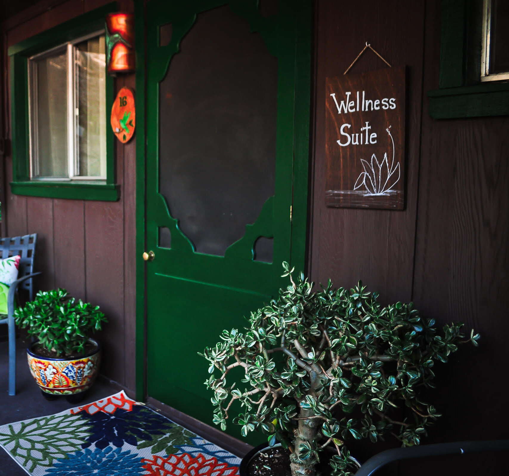 The porch and entrance to the Wellness Suite/Massage studio